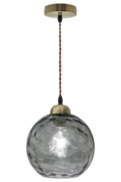 Vintage Globe Smoked Grey Ripple Glass Ceiling Pendant Lamp Glass - Energy Light Bulbs - Free delivery on all orders