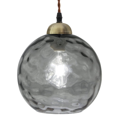 Vintage Globe Smoked Grey Ripple Glass Ceiling Pendant Lamp Glass - Energy Light Bulbs - Free delivery on all orders