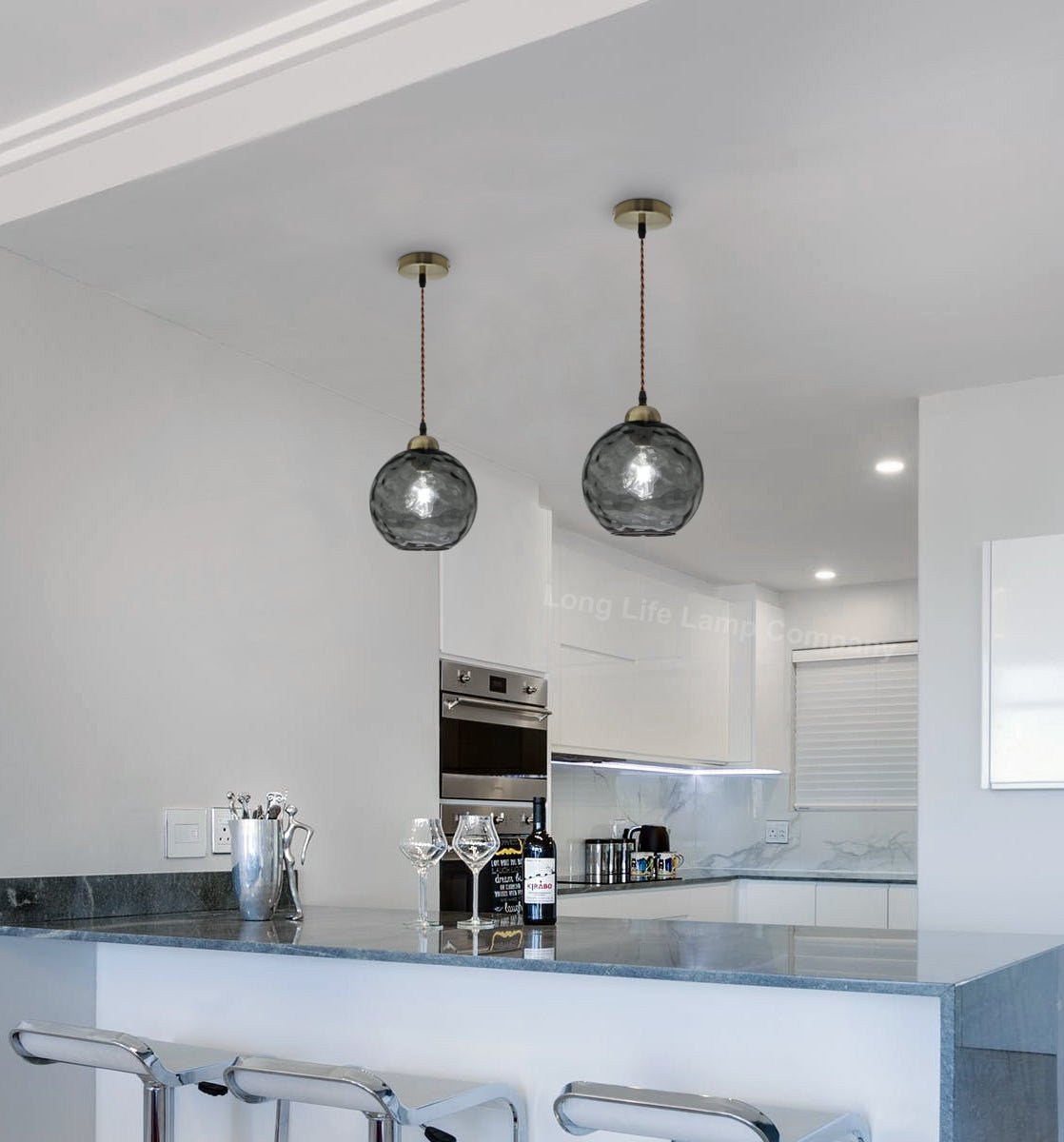 Vintage Globe Smoked Grey Ripple Glass Ceiling Pendant Lamp Glass - Energy Light Bulbs - Free delivery on all orders