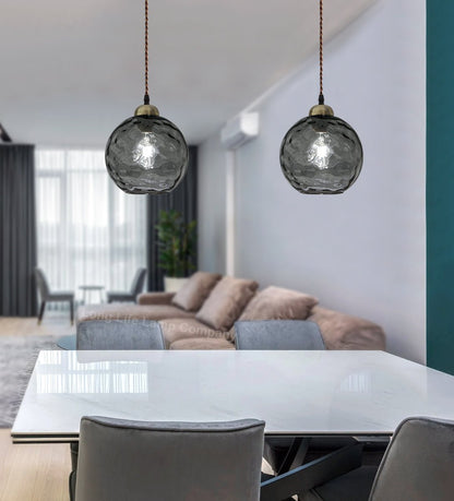 Vintage Globe Smoked Grey Ripple Glass Ceiling Pendant Lamp Glass - Energy Light Bulbs - Free delivery on all orders