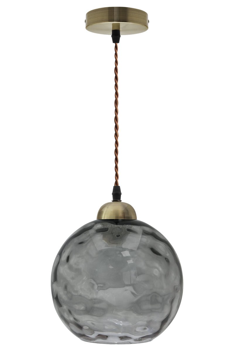 Vintage Globe Smoked Grey Ripple Glass Ceiling Pendant Lamp Glass - Energy Light Bulbs - Free delivery on all orders