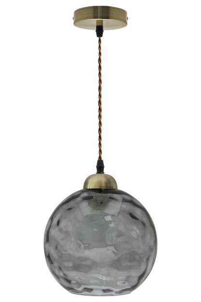 Vintage Globe Smoked Grey Ripple Glass Ceiling Pendant Lamp Glass - Energy Light Bulbs - Free delivery on all orders