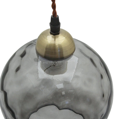 Vintage Globe Smoked Grey Ripple Glass Ceiling Pendant Lamp Glass - Energy Light Bulbs - Free delivery on all orders