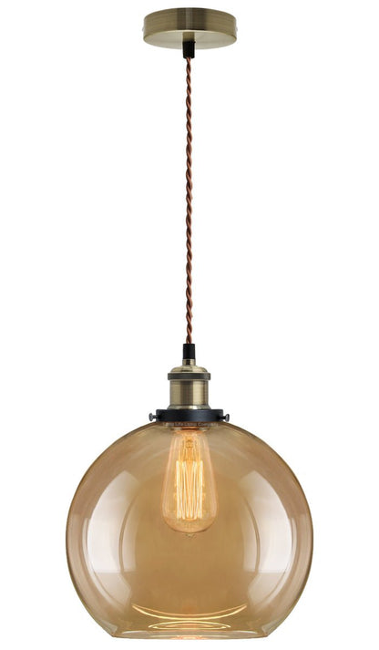 Vintage Gold Smoke Glass Globe Pendant Shade Antique Brass Holder - Energy Light Bulbs - Free delivery on all orders