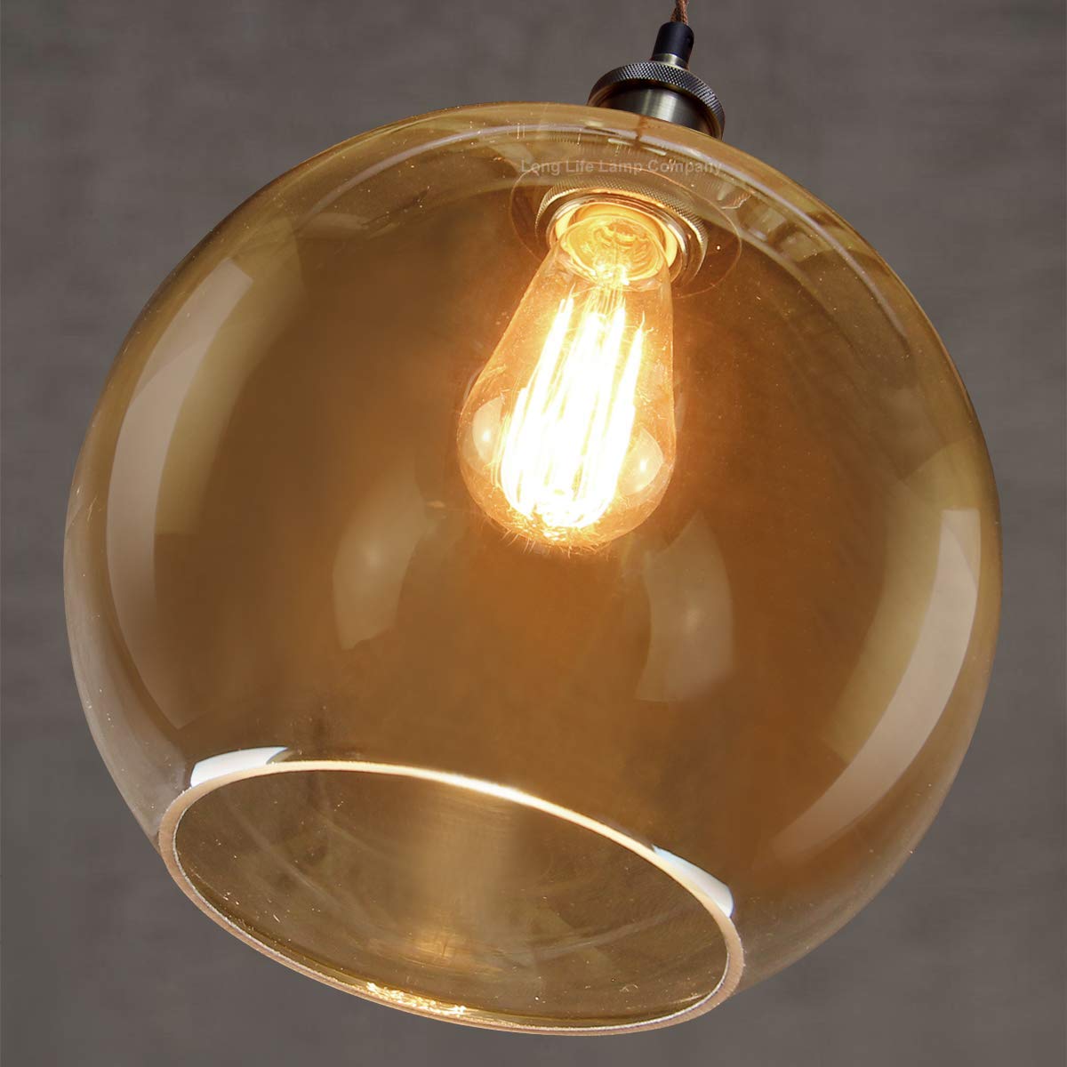 Vintage Gold Smoke Glass Globe Pendant Shade Antique Brass Holder - Energy Light Bulbs - Free delivery on all orders
