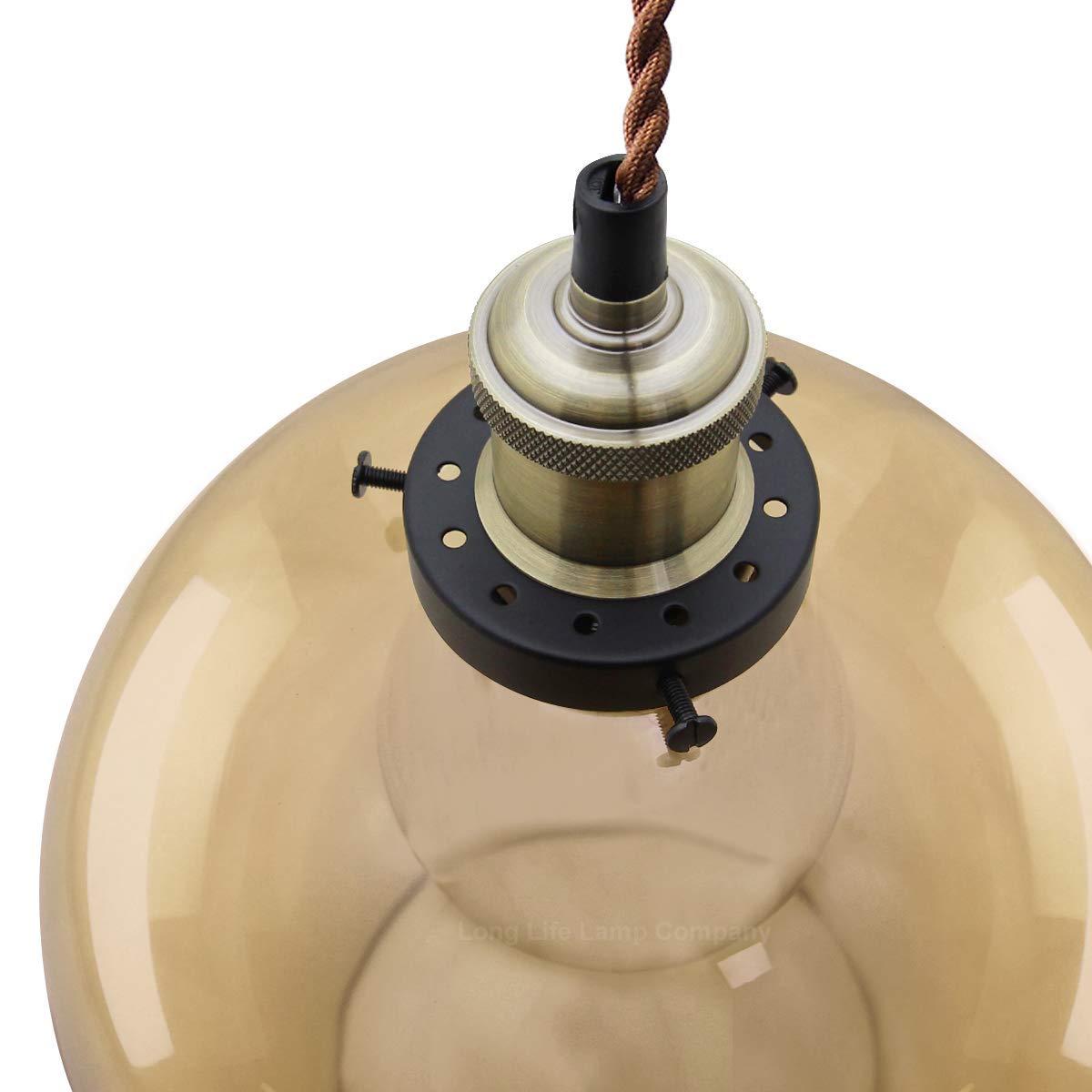 Vintage Gold Smoke Glass Globe Pendant Shade Antique Brass Holder - Energy Light Bulbs - Free delivery on all orders
