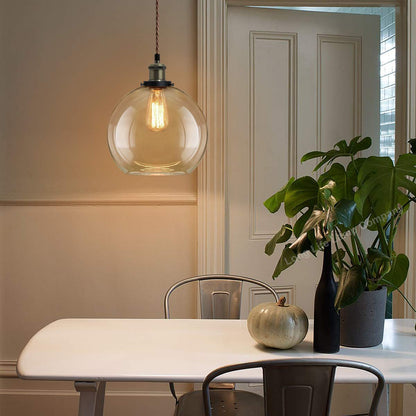 Vintage Gold Smoke Glass Globe Pendant Shade Antique Brass Holder - Energy Light Bulbs - Free delivery on all orders