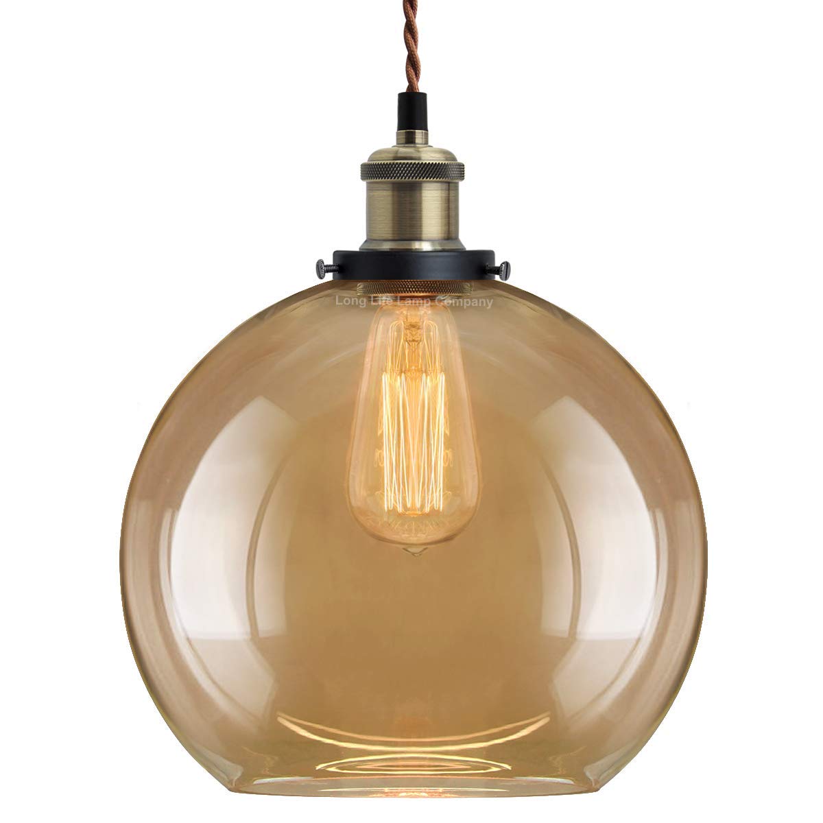 Vintage Gold Smoke Glass Globe Pendant Shade Antique Brass Holder - Energy Light Bulbs - Free delivery on all orders