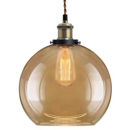 Vintage Gold Smoke Glass Globe Pendant Shade Antique Brass Holder - Energy Light Bulbs - Free delivery on all orders