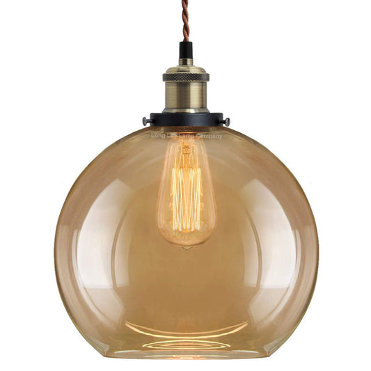 Vintage Gold Smoke Glass Globe Pendant Shade Antique Brass Holder - Energy Light Bulbs - Free delivery on all orders