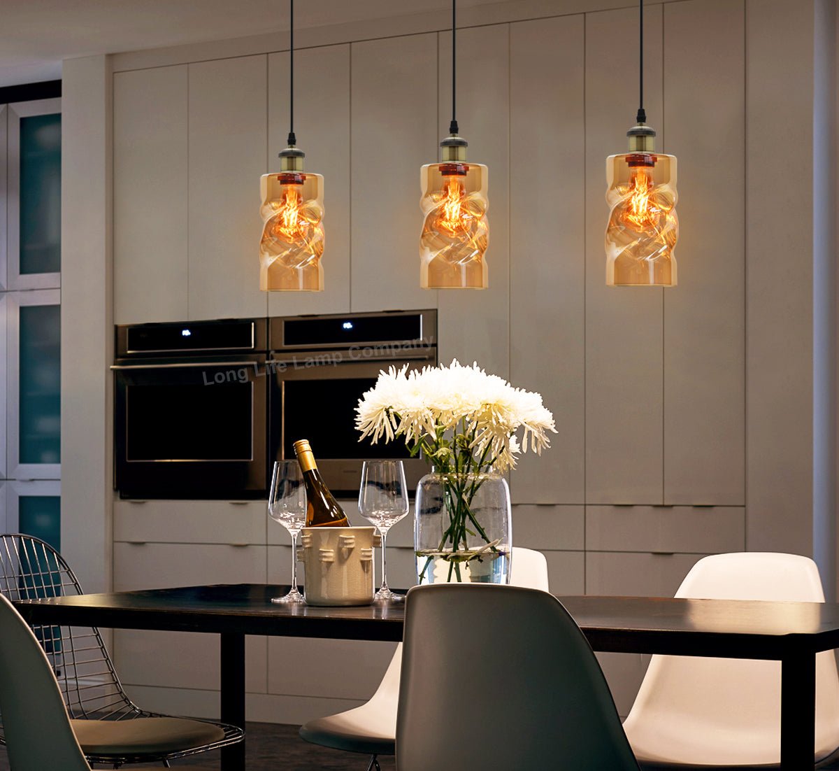 Vintage Gold Twisted Cylinder Glass Ceiling Pendant Lamp - Energy Light Bulbs - Free delivery on all orders