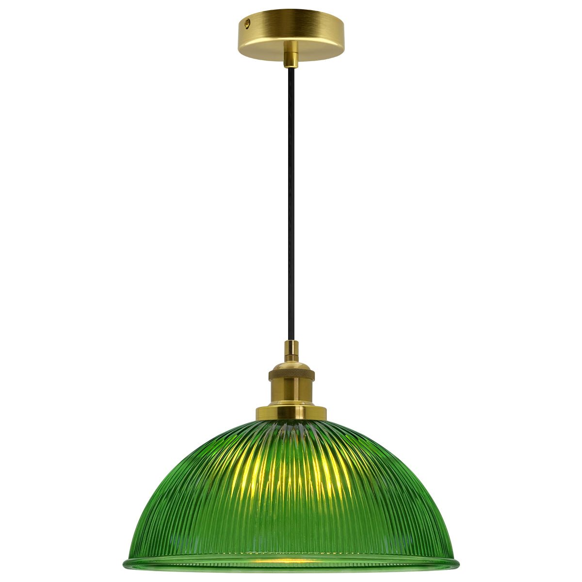Vintage Green Ribbed Glass Brass Ceiling Pendant Light - Energy Light Bulbs - Free delivery on all orders