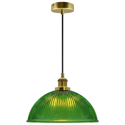 Vintage Green Ribbed Glass Brass Ceiling Pendant Light - Energy Light Bulbs - Free delivery on all orders
