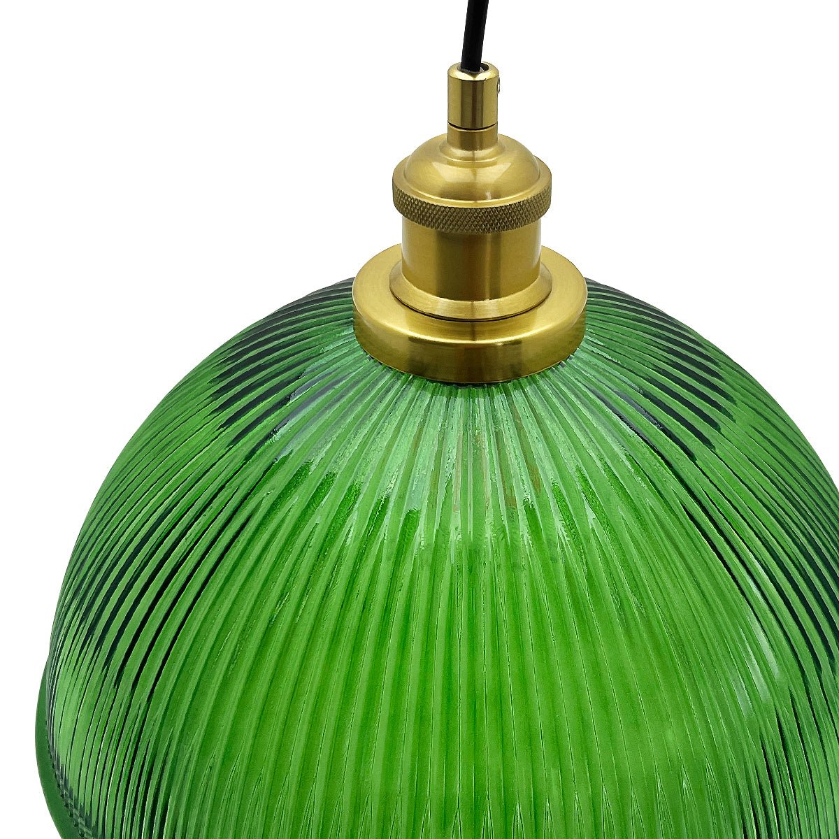 Vintage Green Ribbed Glass Brass Ceiling Pendant Light - Energy Light Bulbs - Free delivery on all orders