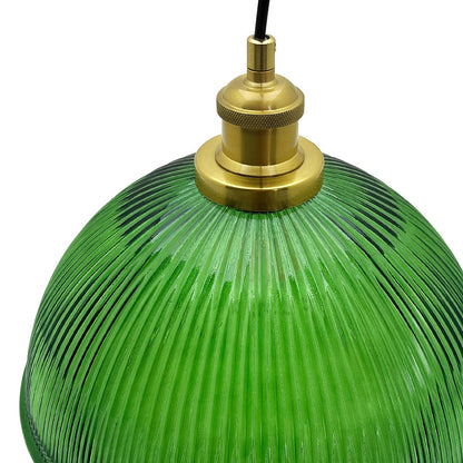 Vintage Green Ribbed Glass Brass Ceiling Pendant Light - Energy Light Bulbs - Free delivery on all orders