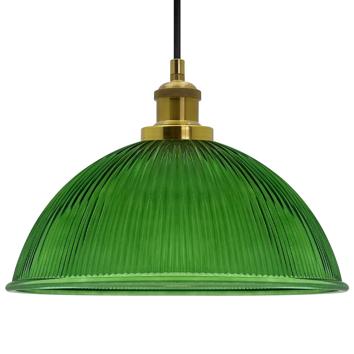 Vintage Green Ribbed Glass Brass Ceiling Pendant Light - Energy Light Bulbs - Free delivery on all orders
