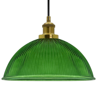 Vintage Green Ribbed Glass Brass Ceiling Pendant Light - Energy Light Bulbs - Free delivery on all orders