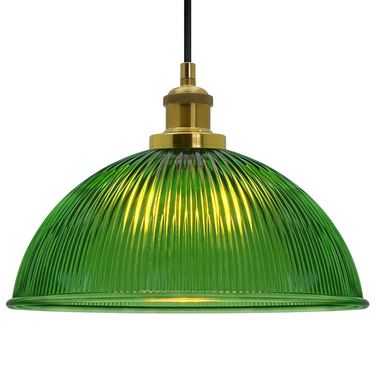Vintage Green Ribbed Glass Brass Ceiling Pendant Light - Energy Light Bulbs - Free delivery on all orders
