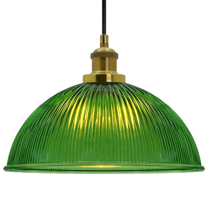 Vintage Green Ribbed Glass Brass Ceiling Pendant Light - Energy Light Bulbs - Free delivery on all orders