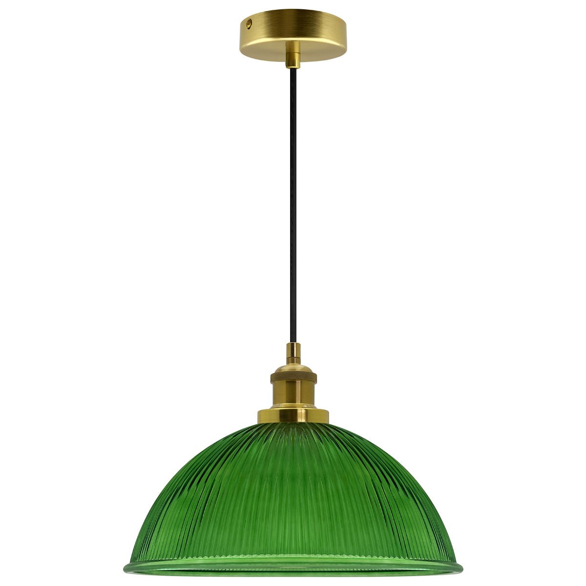 Vintage Green Ribbed Glass Brass Ceiling Pendant Light - Energy Light Bulbs - Free delivery on all orders