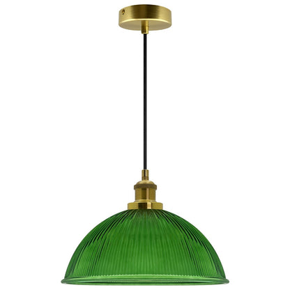 Vintage Green Ribbed Glass Brass Ceiling Pendant Light - Energy Light Bulbs - Free delivery on all orders