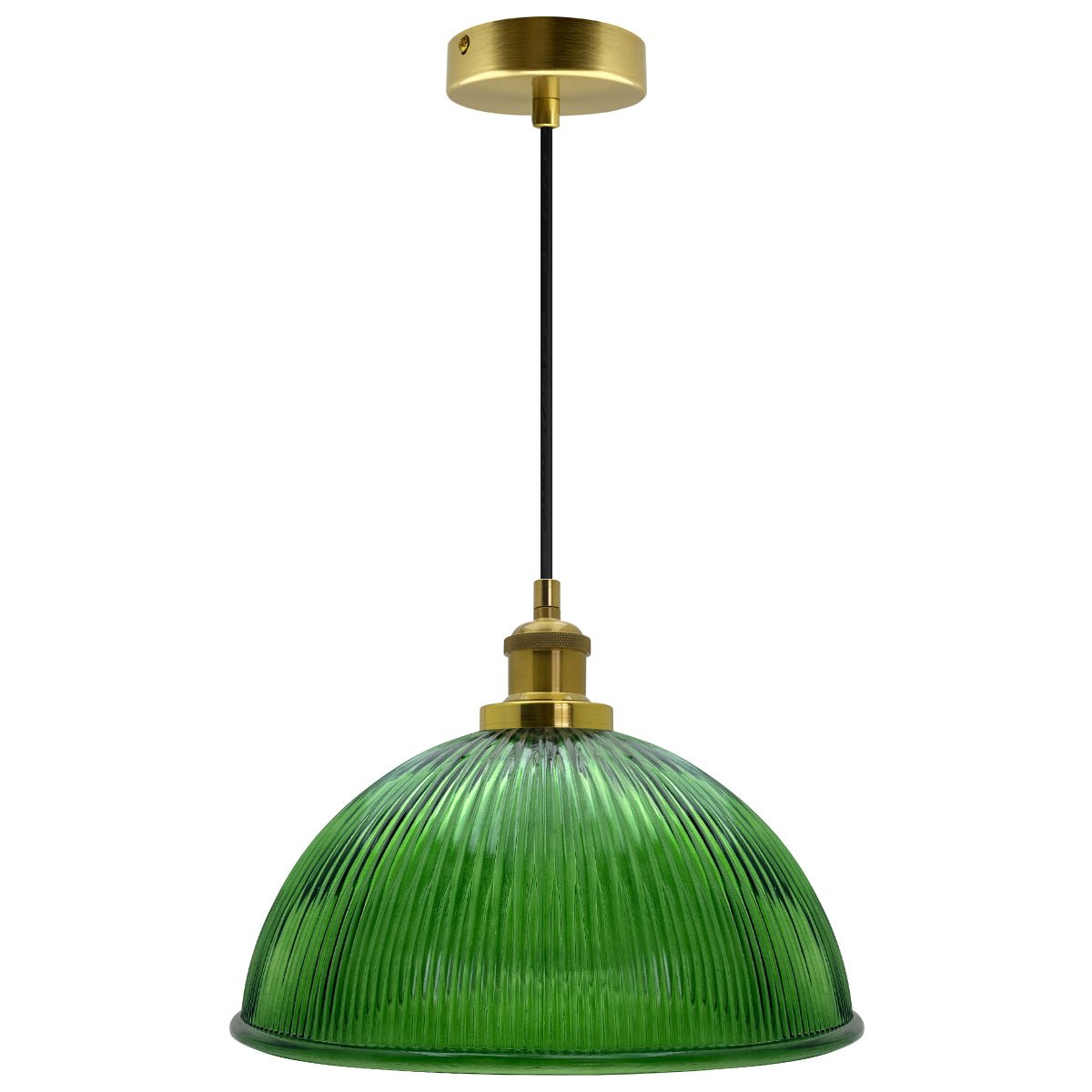 Vintage Green Ribbed Glass Brass Ceiling Pendant Light - Energy Light Bulbs - Free delivery on all orders