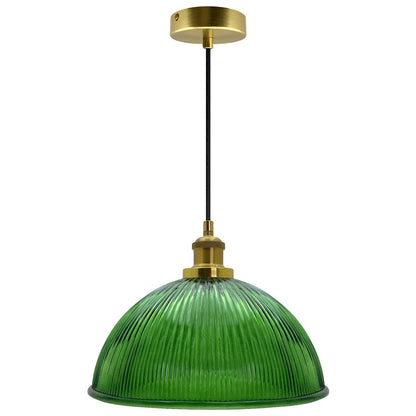 Vintage Green Ribbed Glass Brass Ceiling Pendant Light - Energy Light Bulbs - Free delivery on all orders