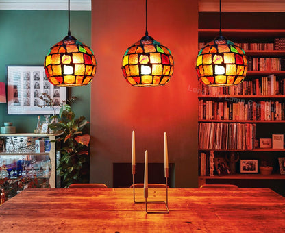 Vintage Hanging Stained Glass Ceiling Light Shade Pendant Mosaic Style Multi Colour - Energy Light Bulbs - Free delivery on all orders