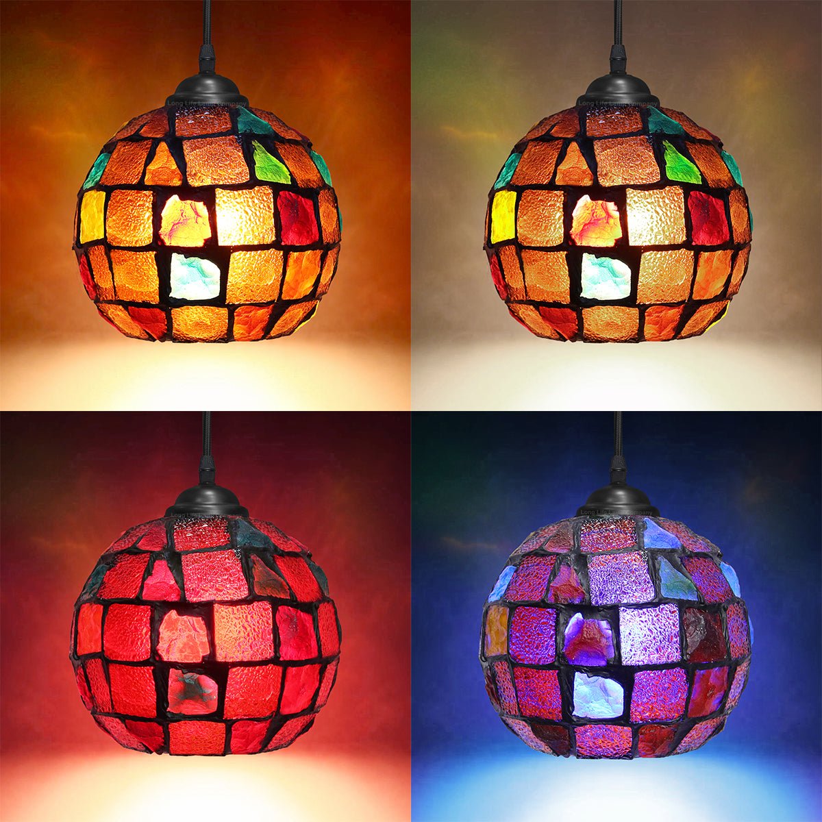 Vintage Hanging Stained Glass Ceiling Light Shade Pendant Mosaic Style Multi Colour - Energy Light Bulbs - Free delivery on all orders
