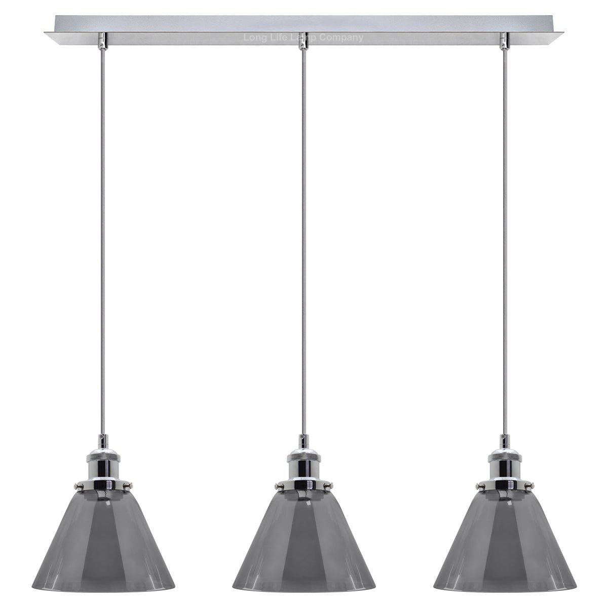 Vintage Industrial 3 Light Ceiling Pendant Lamp Mini Glass Sconce Smoked Grey Shades - Energy Light Bulbs - Free delivery on all orders