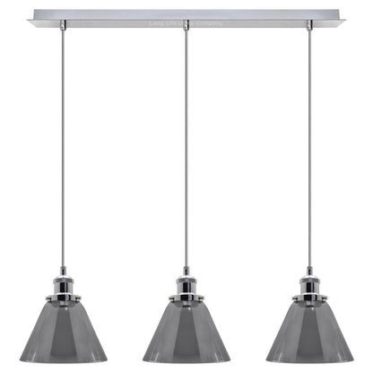 Vintage Industrial 3 Light Ceiling Pendant Lamp Mini Glass Sconce Smoked Grey Shades - Energy Light Bulbs - Free delivery on all orders
