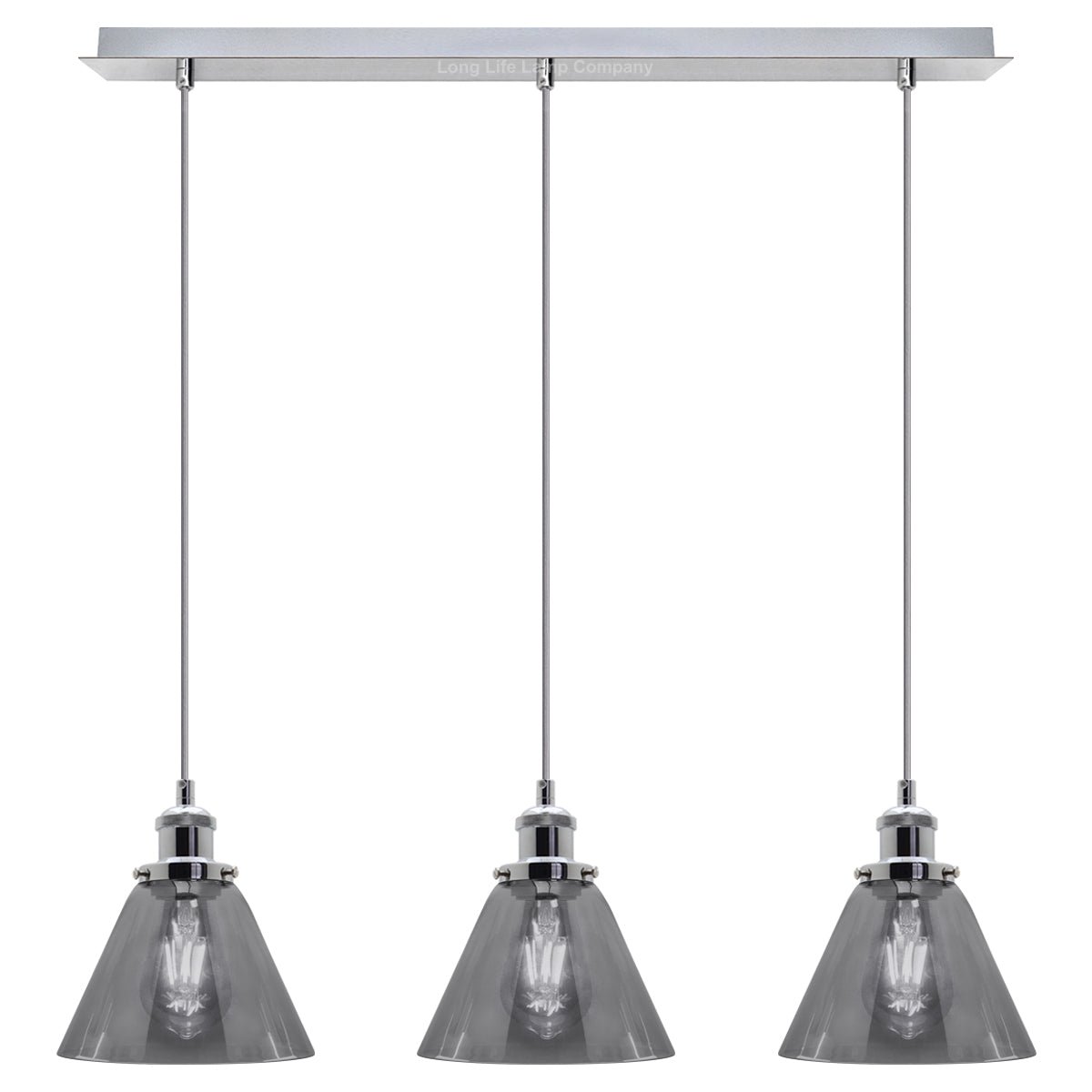 Vintage Industrial 3 Light Ceiling Pendant Lamp Mini Glass Sconce Smoked Grey Shades - Energy Light Bulbs - Free delivery on all orders