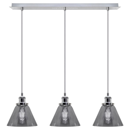 Vintage Industrial 3 Light Ceiling Pendant Lamp Mini Glass Sconce Smoked Grey Shades - Energy Light Bulbs - Free delivery on all orders