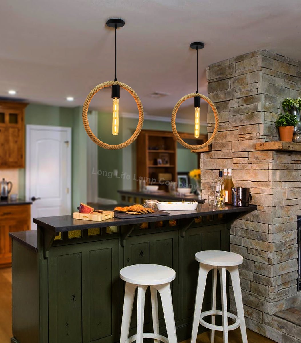 Vintage Industrial Ceiling Hemp Rope Round Pendant Light - Energy Light Bulbs - Free delivery on all orders