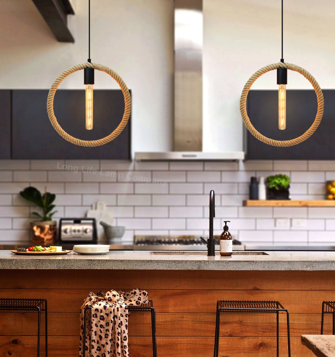 Vintage Industrial Ceiling Hemp Rope Round Pendant Light - Energy Light Bulbs - Free delivery on all orders