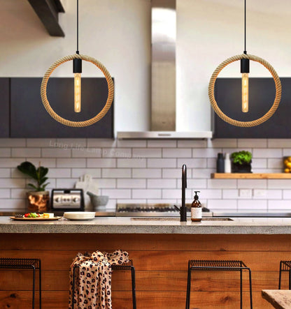 Vintage Industrial Ceiling Hemp Rope Round Pendant Light - Energy Light Bulbs - Free delivery on all orders