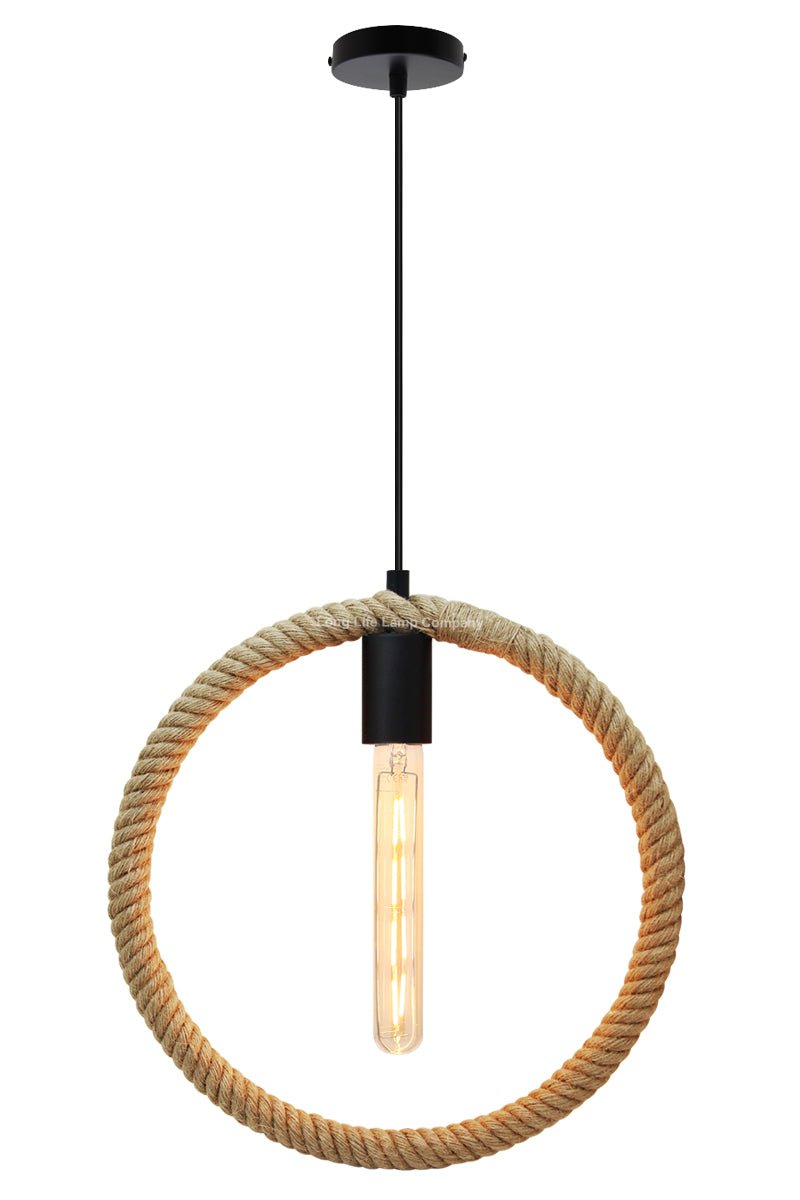 Vintage Industrial Ceiling Hemp Rope Round Pendant Light - Energy Light Bulbs - Free delivery on all orders