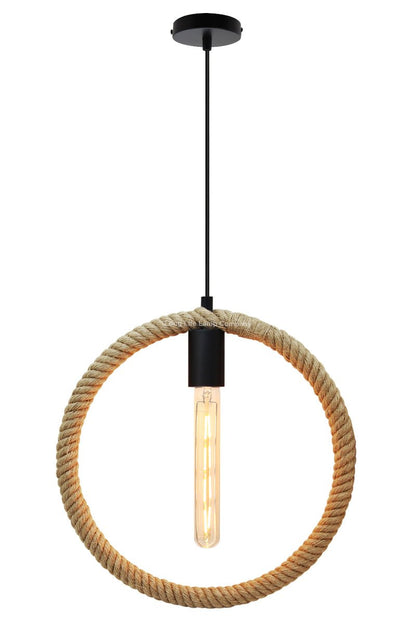 Vintage Industrial Ceiling Hemp Rope Round Pendant Light - Energy Light Bulbs - Free delivery on all orders