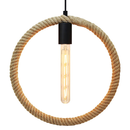 Vintage Industrial Ceiling Hemp Rope Round Pendant Light - Energy Light Bulbs - Free delivery on all orders