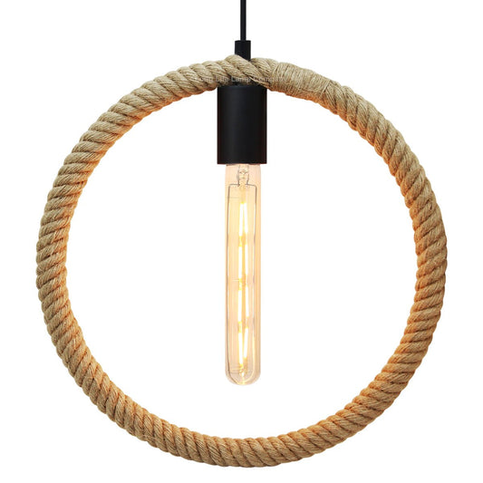 Vintage Industrial Ceiling Hemp Rope Round Pendant Light - Energy Light Bulbs - Free delivery on all orders