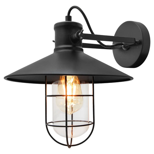 Vintage Industrial Nautical Fisherman's Black Cage Wall Light Lampshade - Energy Light Bulbs - Free delivery on all orders