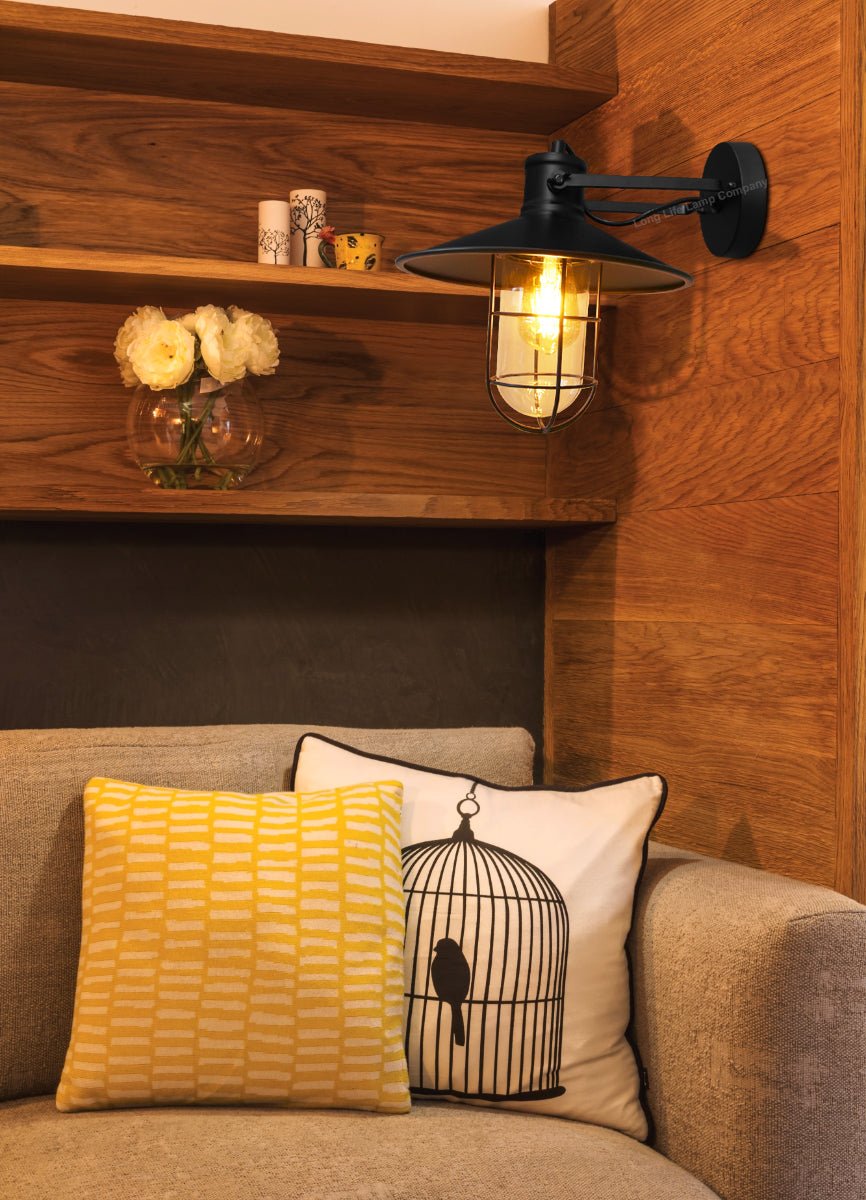Vintage Industrial Nautical Fisherman's Black Cage Wall Light Lampshade - Energy Light Bulbs - Free delivery on all orders