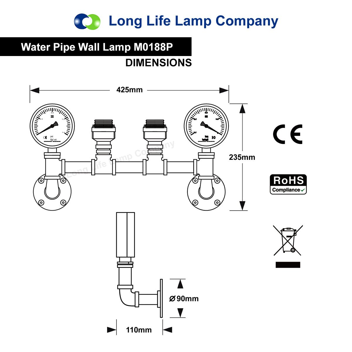 Vintage Industrial Pipe Wall Light with Twin Guage M0188P - Energy Light Bulbs - Free delivery on all orders