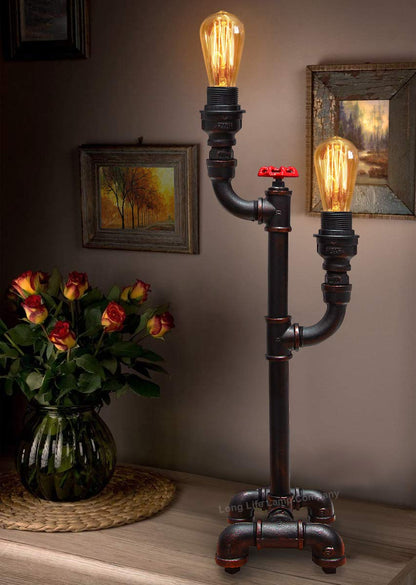 Vintage Industrial Rustic Copper Water Pipe Tap Style Bedside Table Lamp - Energy Light Bulbs - Free delivery on all orders