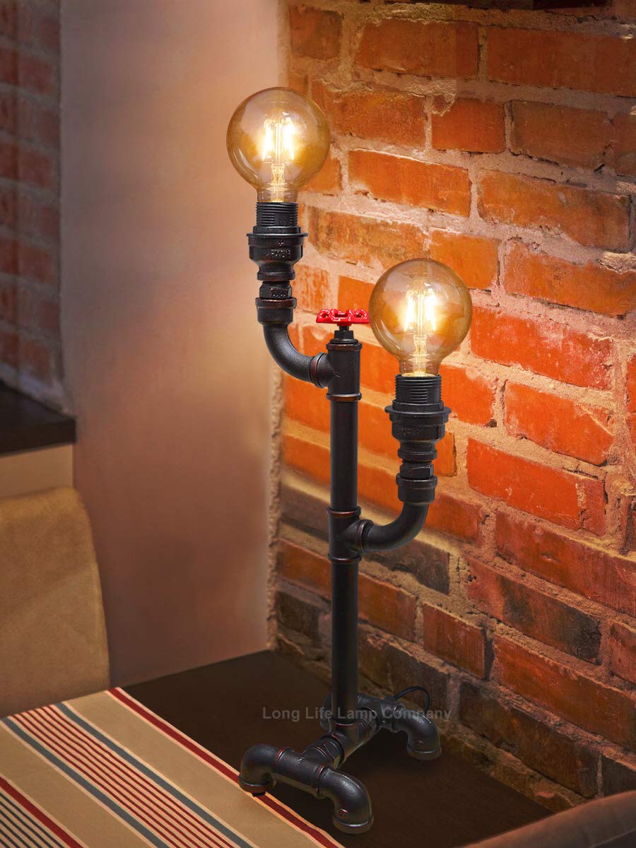 Vintage Industrial Rustic Copper Water Pipe Tap Style Bedside Table Lamp - Energy Light Bulbs - Free delivery on all orders