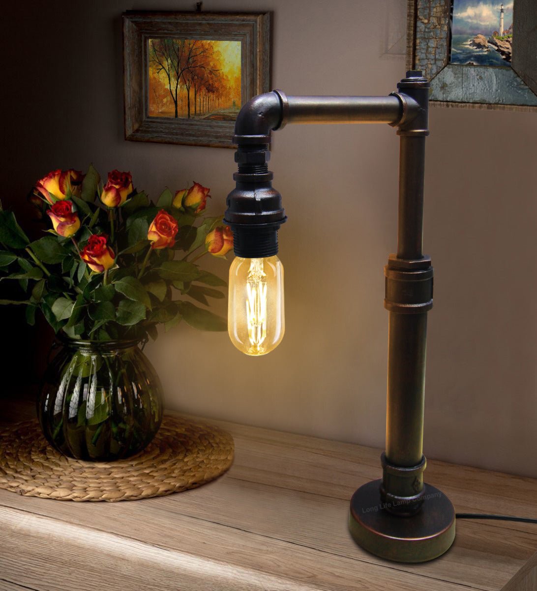 Vintage Industrial Water Pipe Table Lamp Copper Rustic Bedside Desk Lamp - Energy Light Bulbs - Free delivery on all orders