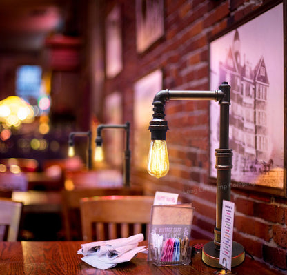 Vintage Industrial Water Pipe Table Lamp Copper Rustic Bedside Desk Lamp - Energy Light Bulbs - Free delivery on all orders