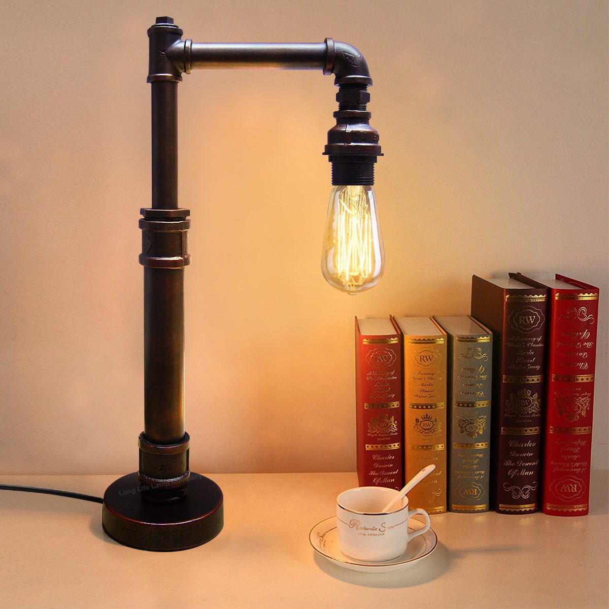 Vintage Industrial Water Pipe Table Lamp Copper Rustic Bedside Desk Lamp - Energy Light Bulbs - Free delivery on all orders