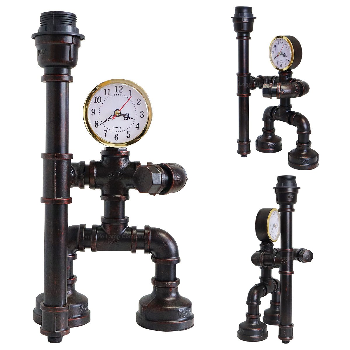 Vintage Industrial Water Pipe Table Lamp Real Clock with 4w - Energy Light Bulbs - Free delivery on all orders