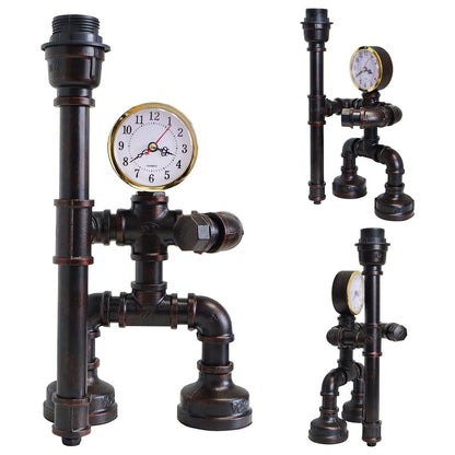 Vintage Industrial Water Pipe Table Lamp Real Clock with 4w - Energy Light Bulbs - Free delivery on all orders